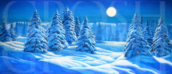 Snow Landscape with Full Moon Backdrop Projection