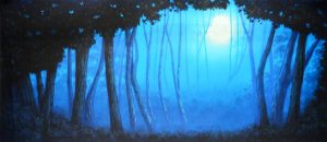 Blue Night Forest with Full Moon