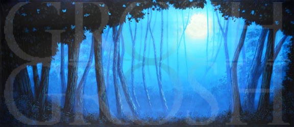 Blue Night Forest with Full Moon Backdrop Projection