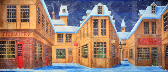 Christmas Carol English Winter Village Backdrop Projection
